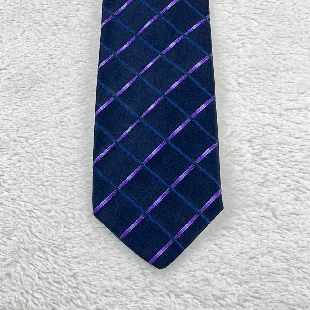 Robert Talbott Best of Class Tie Men's Navy Blue Purple Silk Cotton Necktie 3.5